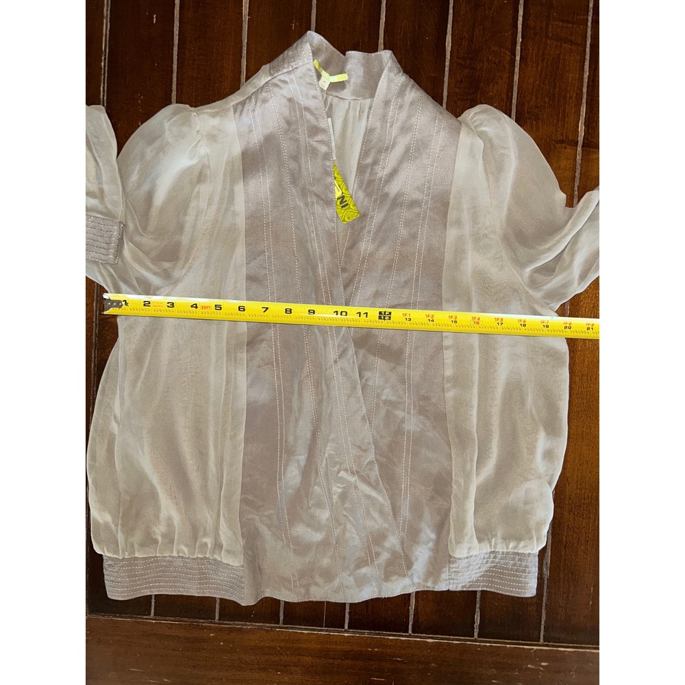 Giannibini Women's Beige Sheer Blouse Long Sleeve Cross Front Tencel Top M - Picture 10 of 10